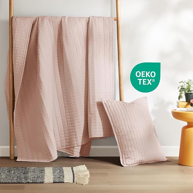Comfort Spaces Kienna Twin Quilt Bedding Set 2 Piece, 66"x 90" Blush | Soft Cozy Lightweight Summer Twin XL Coverlet for College Dorm, Quilted Extra Layer, Modern Casual Bedroom Decor, OEKO-TEX