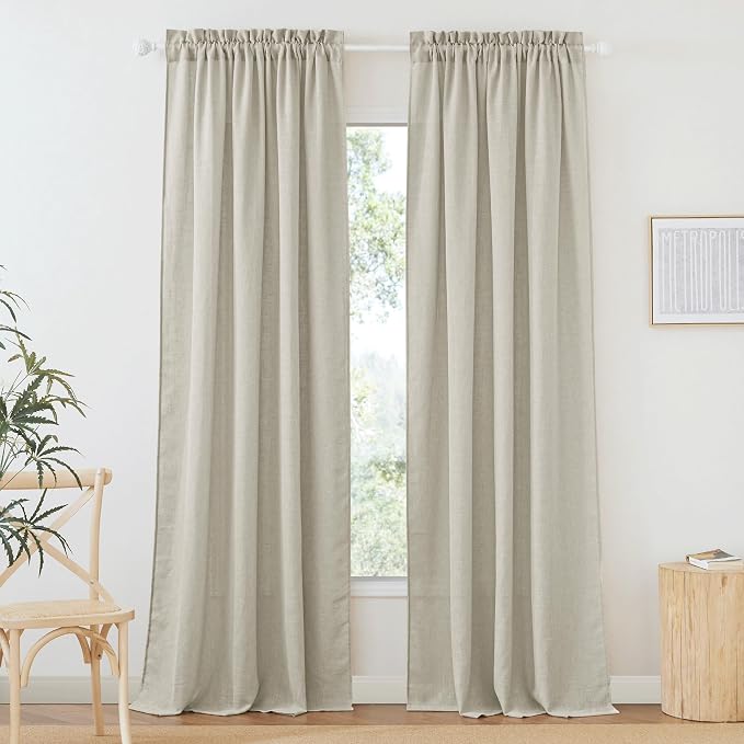 RYB HOME Linen Sheer Curtains - Semi Sheer Privacy Drapes for Bedroom Living Room Kitchen Bathroom Cafe Picture Window Decor, Angora, 52 inch Width x 90 inch Length, 1 Pair | Linen Textured, Light Filtering Privacy, Light Airy Sheer, Rod Pocket, Living...