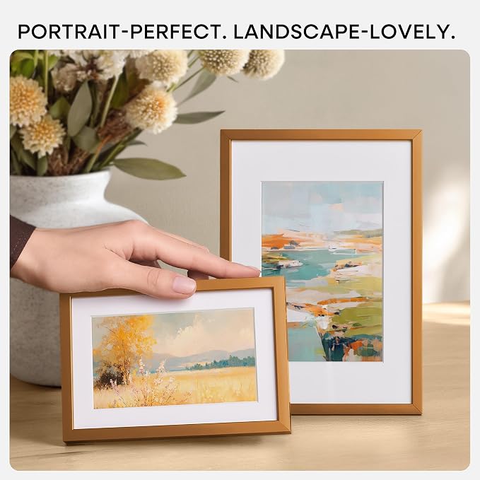 Homeforia 8x10 Bronze Picture Frame, High-End Metal, 5x7 Mat, Glass