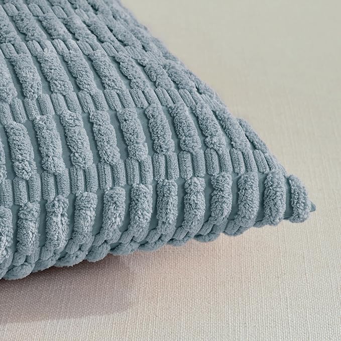 Fancy Homi 4 Packs Decorative Throw Pillow Covers for Living Room Couch Bed, Modern Farmhouse Boho Home Décor Accent Cushion Case, 18" x 18", Light Blue