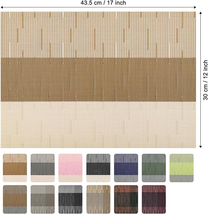 Placemats Set of 4, Vinyl Woven Heat-Resistant Place Mats | Washable Wipeable PVC Table Mats, Non Slip Placemat for Kitchen Dining Indoor Outdoor Table (Beige Light Brown, Set of 4)