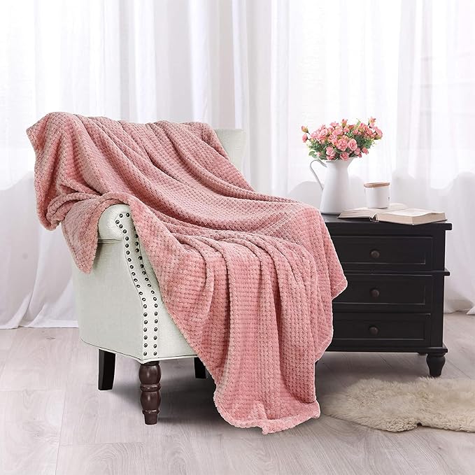 Exclusivo Mezcla Fleece Throw Blanket Extra Large, Super Soft and Warm Blankets for Couch, Sofa and Bed Waffle Textured, Cozy, Fuzzy and Lightweight (Dusty Pink, 50x70 Inches) | Lightweight Soft Blanket for Sofa, Bed, Living Room, Plush Fluffy Throw fo...
