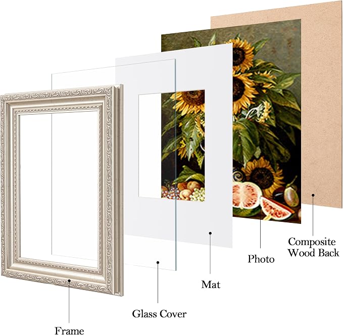 eletecpro 5x7 Vintage Picture Frame, Glass Cover, Silver Beige, 2-Pack