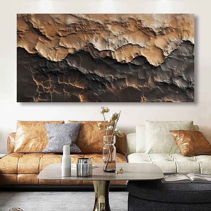 Earthy Texture Picture Print Canvas Wall Art Living Room Dining Room Office Study Bedroom Wall Decor Earthy Texture Landscape Abstract Wall Art Prints Modern Golden Brown Landscape Artwork - 20x40 in