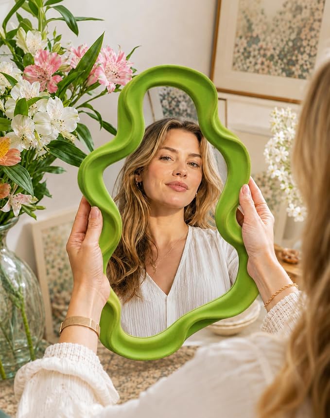 Small Fun Cloud Wall Mirror for Classroom,Whimsical Green Room Decor | 16x10",Soft Velvet-like Touch,Cute Whimsy Room Decor for Teen Girls,Wall Mounted Mirror for Shabby Chic Bedroom Playroom
