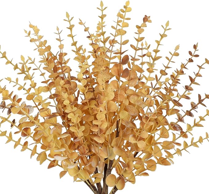 GnFlus 5 Pcs Artificial Eucalyptus Stems Fall Eucalyptus Leaves Autumn Leaf Branches Fall Decorations with Foam Fall Leaves for Home Floral Arrangement Autumn Festival Thanksgiving Decor Yellow
