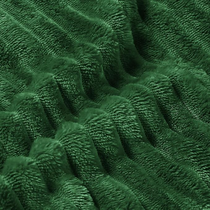 BEDELITE Ribbed Jacquard Dark Green Fleece Twin Blanket for Bed, 60x80 Inch | Soft Warm Decorative Fluffy Blanket, Cozy Plush Lightweight Fuzzy Throw Blanket for Couch Sofa Room Decor, Gift for Women