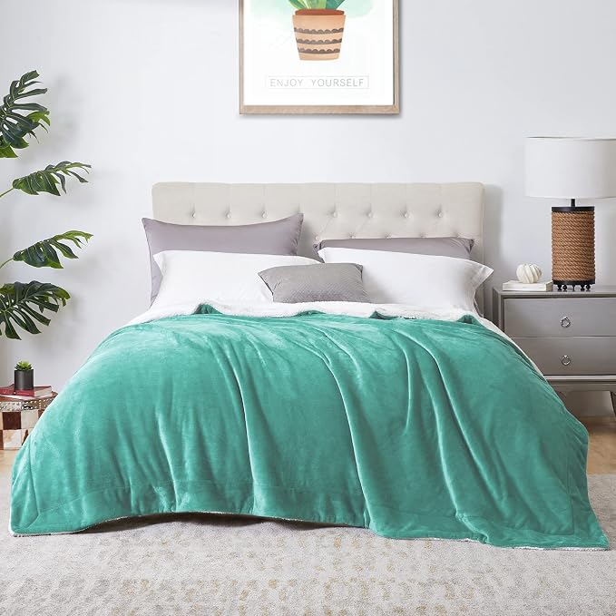Walensee Sherpa Fleece Blanket (Twin Size 60”x80” Turquoise) Plush Throw Fuzzy Super Soft Reversible Microfiber Flannel Blankets for Couch, Bed, Sofa Ultra Luxurious Warm and Cozy for All Seasons