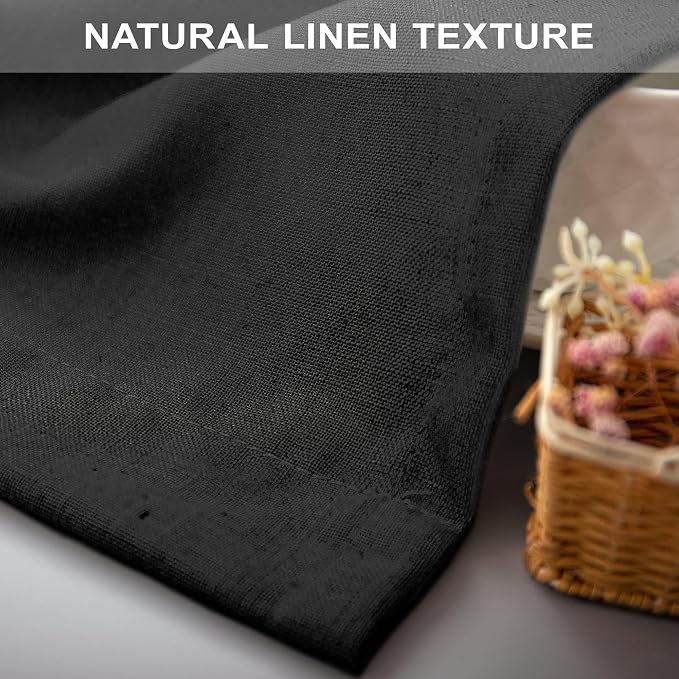 Black Long Drapes 108 Inch Length for Living Room 2 Panels Set Hidden Tab Loop Pocket Sheer Minimalist Black Linen Curtain for Bedroom Patio Door Cottage Cabin Noir Negras Accent Decor