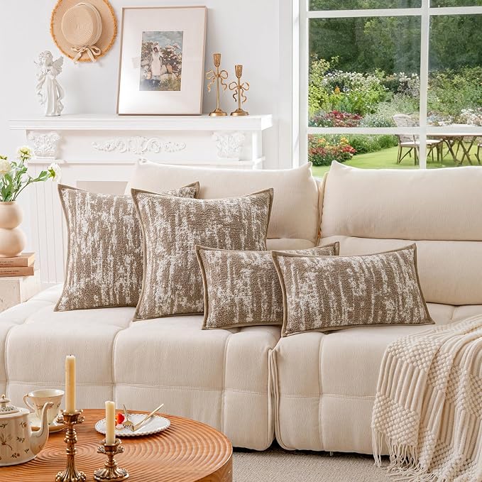 a moment Throw Pillow Covers 20x20 Inch Set of 2, Soft Textured Decorative Tie-Dye Style Cushion Covers, Modern Boho Farmhouse Home Decor Pillow Cases for Couch, Bed, Living Room,Khaki