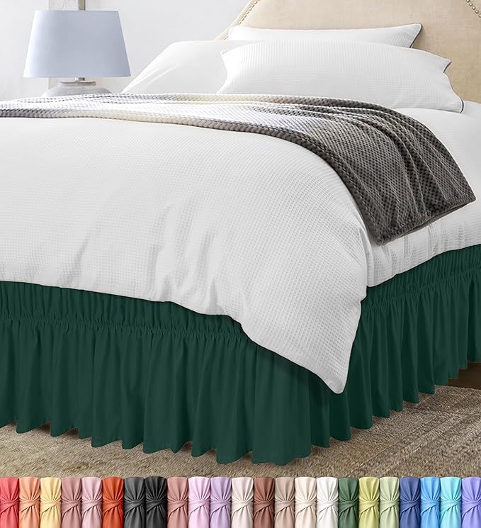 Wrap Around King Bed Skirt, Easy Fit Elastic Belt, 16 Inch Drop, Grey | No Mattress Lifting, Stay-Put Design, Adjustable Buckle & Elastic Belt, Wrinkle & Fade Resistant, Brushed Microfiber