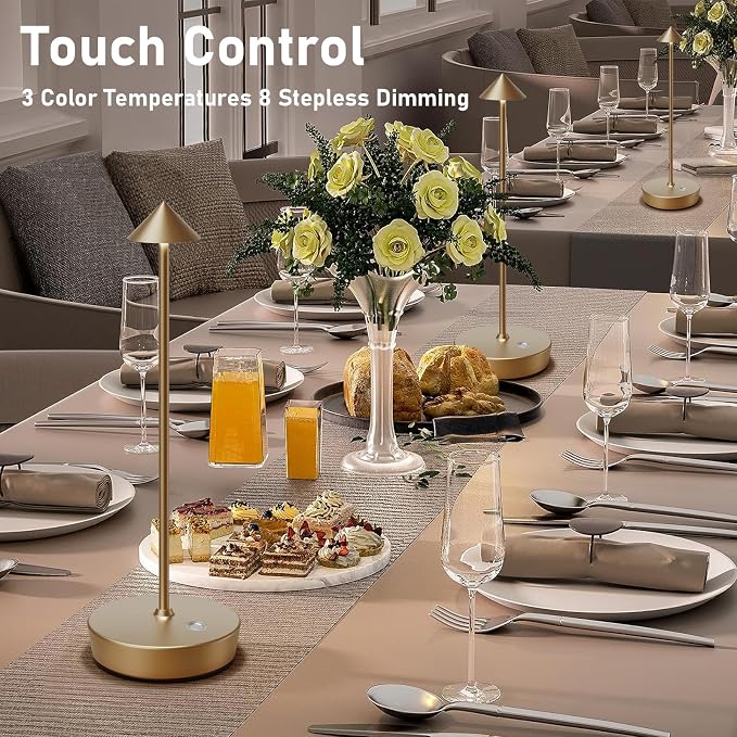 Set of 2 Cordless Rechargeable Led Table Lamp Battery Operated Light Bronze