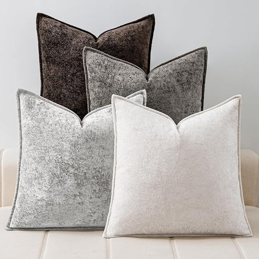 a moment Throw Pillow Covers 16X16 Inch 4 Packs,Soft Velvet Decorative Pillow Cases with 3D Ice Flower,Texture Modern Accent Cushion Covers for Sofa Couch Home Decor Urban Stone