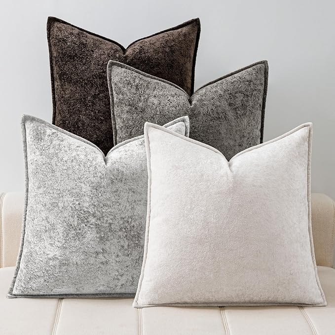 a moment Throw Pillow Covers 24X24 Inch 4 Packs,Soft Velvet Decorative Pillow Cases with 3D Ice Flower,Texture Modern Accent Cushion Covers for Sofa Couch Home Decor Modern Neutral