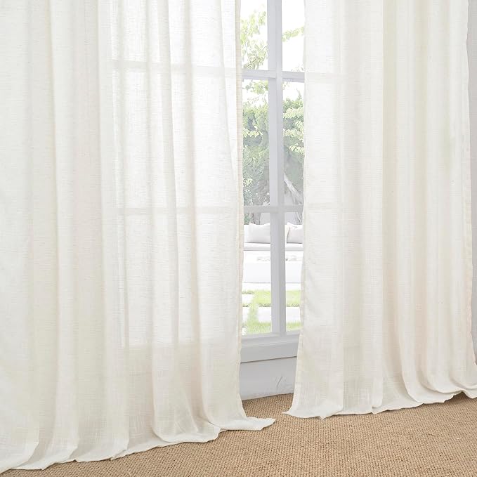 BGment Linen Semi Sheer Curtains 52X63 Inch Length for Living Room | Light Filtering Window Drapes with Rod Pocket Lightweight Rustic Textured for Farmhouse Bedroom, 2 Panels Set