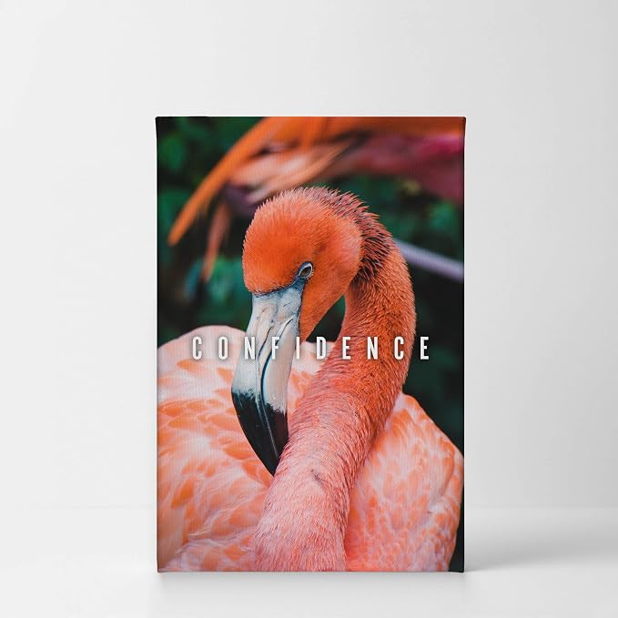 Smile Art Design Confidence Lettering Beautiful Flamingo Motivational Wall Art Canvas Print Inspirational Wall Art Entrepreneur Quote Office Living Room Decor Artwork Gift Ready to Hang 12x8
