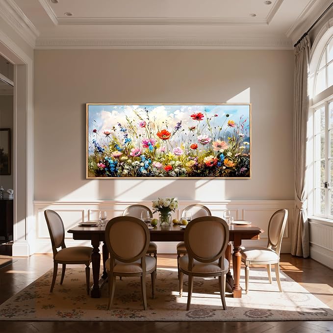 SERIMINO Framed Floral Wall Art, Modern Wildflower Canvas Pictures 32"x71" | Extra Large Colorful Wall Decor, Modern Wildflower Painting, Office Hotel Hallway Decor, Ready To Hang, Sturdy Frame