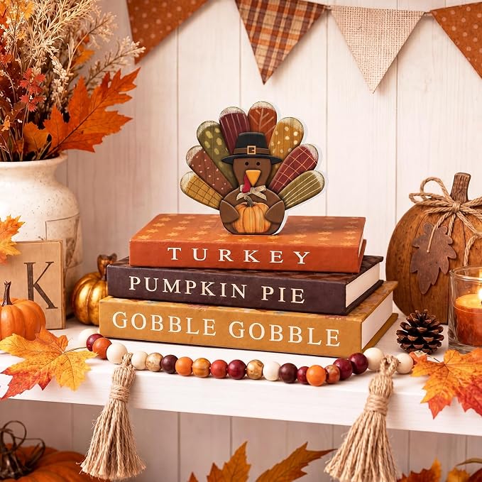 Thyle Fall Decorative Faux Books Set, Storage Boxes with Turkey Decor