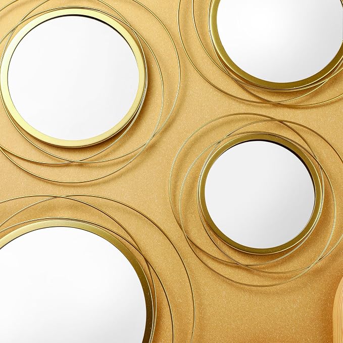 Hicarer 4 Pcs Decorative Wall Mirror Round Modern Circle Mounted Mirror Metal Wall Art Decor for Bedroom Living Room Entryway Dining Room Hallway(Gold)