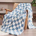 Blue Checkered Twin Size Blanket, Soft Plush Microfiber Fleece Blanket for Couch Sofa Bed, Cozy Decorative Home Blanket, All Season, 60x80 Inches