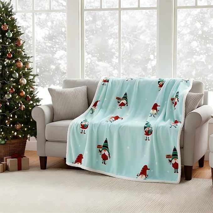 Catalonia Christmas Elf Sherpa Throw Blanket, Xmas Theme Throws, Plush Fleece Couch Blanket, Super Soft, Comfy, Cozy, Fluffy, Ugly