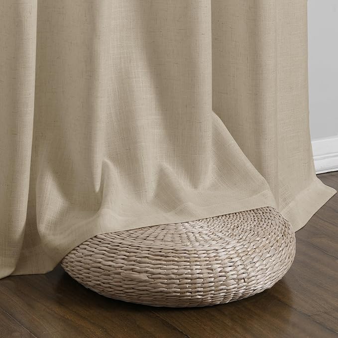 Eggshell Beige Linen Curtains 102 Inches Long Rod Pocket Semi Sheer Dining Room Cozy Bedroom Decor Cotton Look Country Rustic Farmhouse Boho Curtains 2 Panel Set,52x102