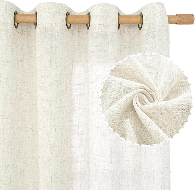 Cream Linen Sheer Curtains 84 inch Length for Living Room 2 Panels | Light Filtering, Bedroom, Curtains for Farmhouse, Dining Room, Linen Textured, Boho, Bronze Grommet Drapes, 52 x 84 Inch