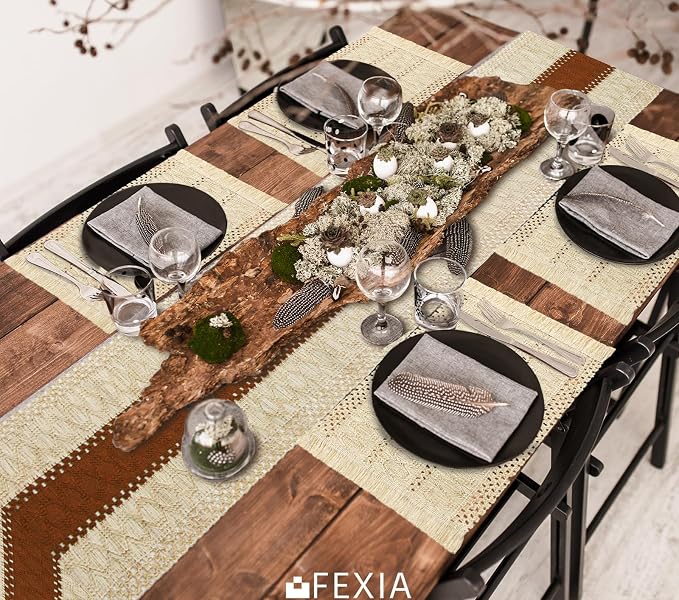FEXIA Boho Placemats Set of 6 Table Mats Farmhouse Home Dining Decor | 12x20" Place Mat Set of 6 Macrame Table Decor Farmhouse Burlap Placemats for Home Dining Table Centerpiece Home Decorations