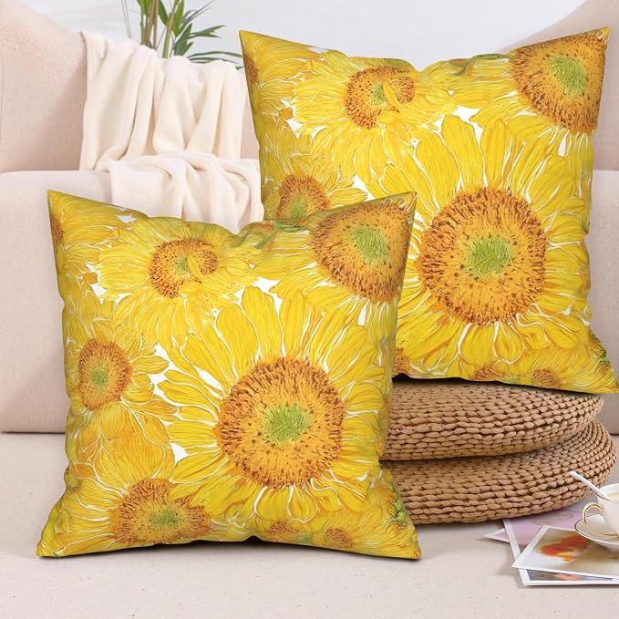 Sunflower Pillow Covers Floral Throw Pillow Covers 22x22 Yellow Pillow Case Flowers Double Sided Printing Cushion Case for Living Room Couch Sofa Set of 2