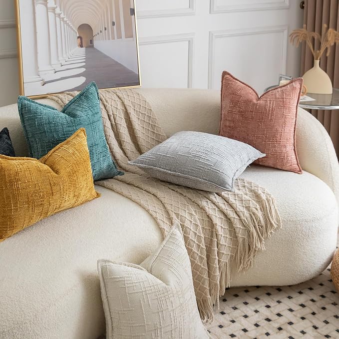 MADIZZ Pack of 2 Chenille Throw Pillow Covers 20x20 Inch Grey Soft Neutral Decorative Throw Pillows for Couch Sofa Boho Accent Cushion Covers Modern Farmhouse Home Decor for Bedroom Living Room