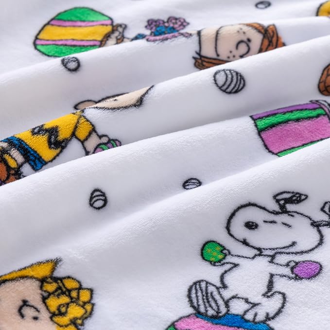 Berkshire Peanuts® VelvetLoft® Cute Character Snoopy Plush Throw Blanket,Easter Gang 2025 White,Throw 55 in x 70 in (Official Peanuts® Product)