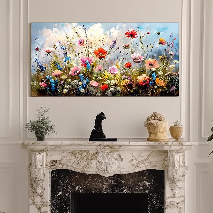 SERIMINO Flower Market Wall Art, Floral Botanical Wall Pictures 20"X40" | Modern Farmhouse Wall Decor, Colorful Floral Canvas Painting, Living Room Bathroom Decor, Ready To Hang, Vibrant Colors