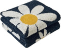 Ultra Soft Cozy Daisy Sunflower Knitted Throw Blanket Fluffy Microfiber Checkerboard Bed Blanket Lightweight Both Sides Blanket for Couch Sofa Bed (Daisy Bule, Throw 50“x60”)