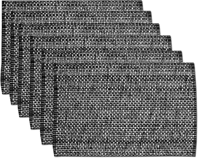 Sweet Home Collection 100% Cotton Placemats for Dining Room Rectangle Two Tone Woven Fabric 13" x 19" Soft Durable Table Mat Set, Set of 6, Black