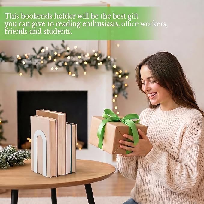 Sanwarm Bookends, 6 Pcs, Metal, for Home Office Desk Shelves Modern White | Metal Decorative Book Ends Non-Skid Book Stoppers Holder 3 Pair Gifts for Reading Enthusiasts Library Decor