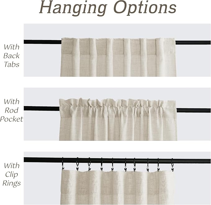 RYB HOME Extra Long Linen Curtains for Dining Room 120 inches Long | High Ceiling Window Curtains, Rod Pocket Back Tab, For Loft Apartment Villa Living Room Sliding Patio Door, W52 x L120, Cream