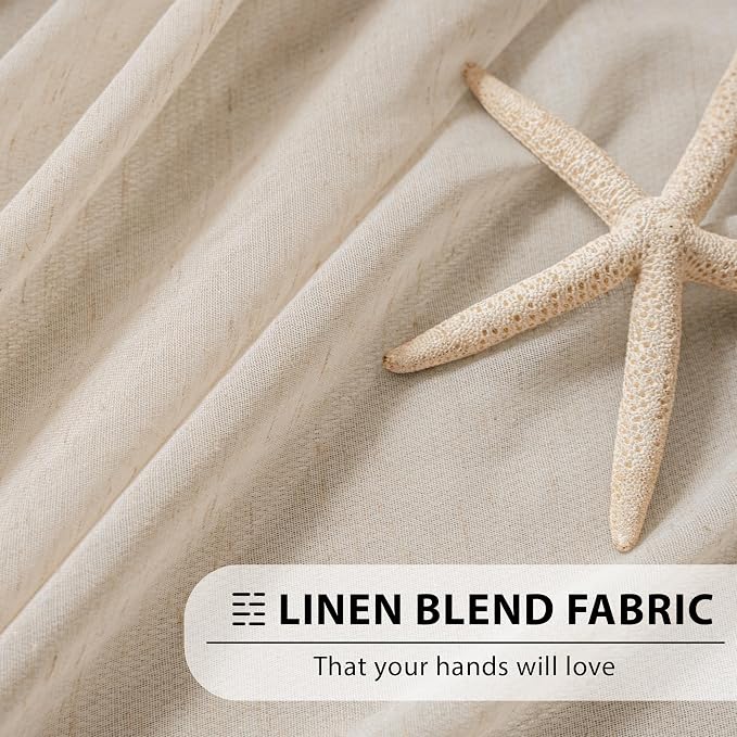FMFUNCTEX Taupe Linen Sheer Curtains, 96 Inches, 2 Panels for Bedroom | Brown Semi Sheer Drapes, Flax Linen, Rod Pocket, Light Filtering, Farmhouse French, Kitchen, Privacy, for Living Room