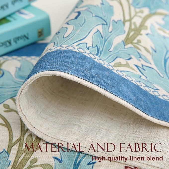 Patdrea Designer Vintage French Linen Table Runner,12"X118"-from | Tablerunner 118 Inches Long,Elegant Blue Floral Pattern,Thanksgiving Dining Table Decor for Living Room Banquet