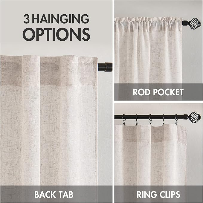 MIULEE White Linen Curtains 52x84 Inch for Bedroom Living Room 2 Panels | Soft Thick Linen Textured Window Drapes, Semi Sheer Light Filtering, Rod Pocket Back Tab, Burlap Look Farmhouse Decor