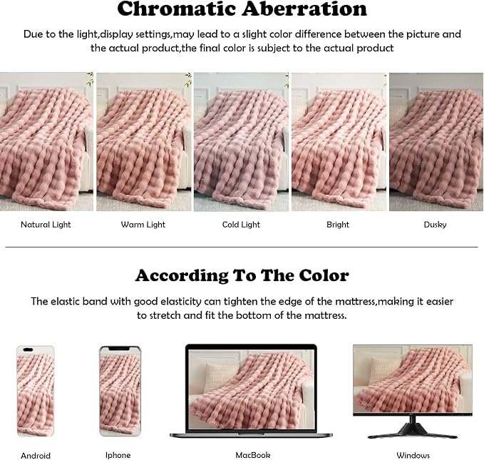 NEWCOSPLAY Faux Fur Thick Bubble Twin Blanket for Couch, Pink, 60"x80" | Luxury Fluffy Thick Warm Bubble Blanket for Couch Sofa Bed 1000GSM, Soft Plush Cozy Decorative Throw, Gift for Women Men