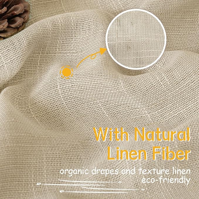 YoungsTex Oatmeal Linen Curtains 84 Inches Long for Living Room 2 Panels, Light Filtering Window Drapes Natural Textured Semi Sheer with Rod Pocket Back Tab for Farmhouse Bedroom, 52 X 84 Inch