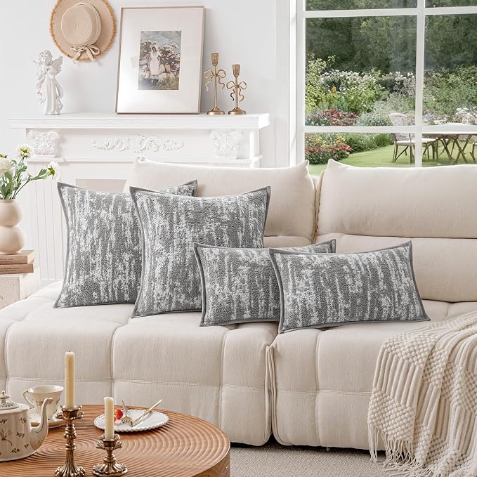 a moment 18X18 Throw Pillow Covers Set of 2, Soft Textured Decorative Tie-Dye Style Cushion Covers, Modern Boho Farmhouse Home Decor Pillow Cases for Couch, Bed, Living Room,Grey