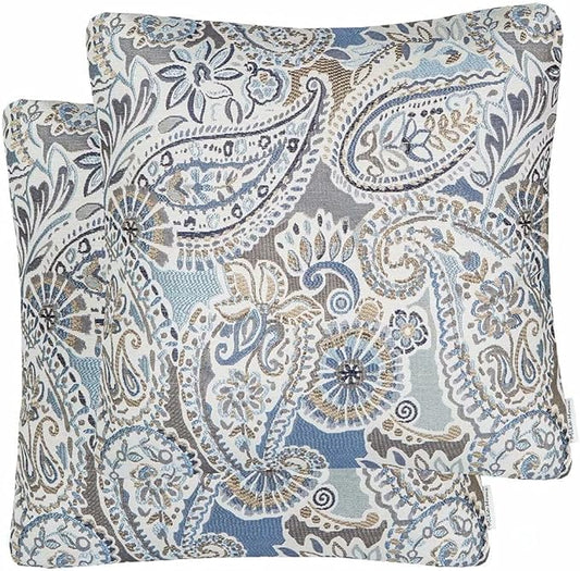 Mika Home Pack of 2 Throw Pillow Covers Decorative Pillow Shells for Sofa Couch, Paisley Pattern, 22x22 Inches,Blue Brown Cream Multicolor