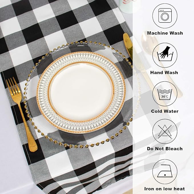 ShinyBeauty Black & White Buffalo Plaid Runners 120 inches Long Classic Farmhouse Table Runner Checked Table Runners for Family Dinner Thanksgiving Decorations (13"x120")