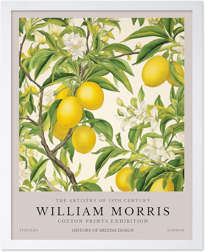 Poster Master William Morris Poster - Lemon Tree Print - Botanical Art - Fruit Art - Exhibition Piece - Lemon Illustration - Floral Design - Aesthetic Print - Colorful Kitchen Wall Decor - 16x20 White Framed