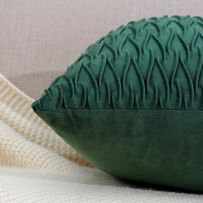 MADIZZ Set of 2 Super Soft Velvet Decorative Throw Pillow Covers 18x18 inch Army Green Square with Texture Luxury Style Cushion Case Pillow Shell for Sofa Bedroom