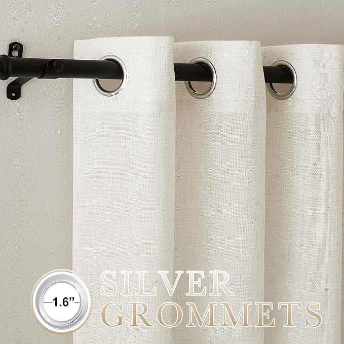 NICETOWN Linen Burlap Bedroom Curtains 63 inches Long, Grommet Semi Sheer Flax Linen Weve Drapes Privacy with Light Filtering Window Treatmentes for Kids Room, W42 x L63, Set of 2