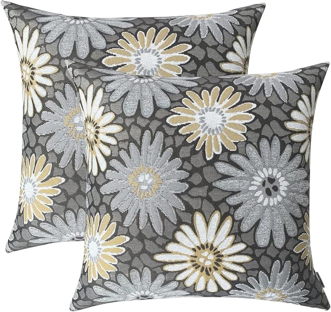 16x16 Floral Jacquard Throw Pillow Covers, 2-Pack, Grey