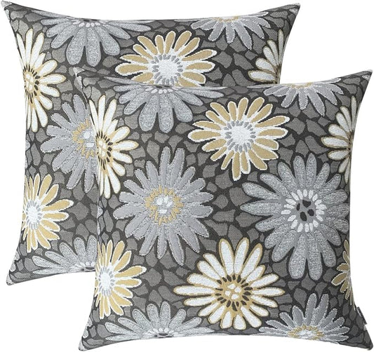 16x16 Floral Jacquard Throw Pillow Covers, 2-Pack, Grey