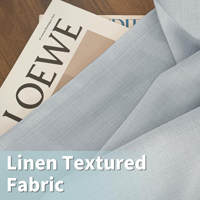 63 Inch Length Faux Linen Curtains for Bedroom 2 Panels, Haze Blue | Light Filtering, Thick Linen Textured, Privacy Protected, Sheer Window Curtains for Living Room, Grommet, 52 x 63 Inch